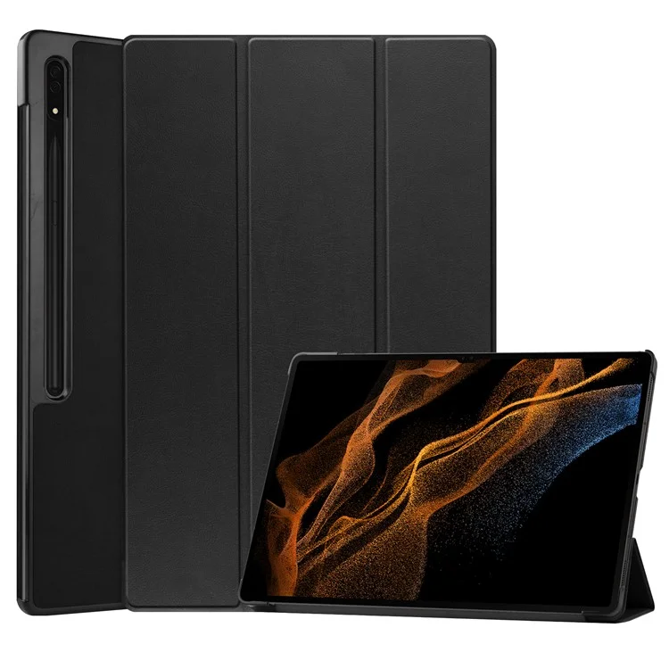 Leather Case for Samsung Galaxy Tab S10 Ultra / Tab S9 Ultra / Tab S8 Ultra Anti-Drop Stand Tablet Cover - Black-Cellmalls