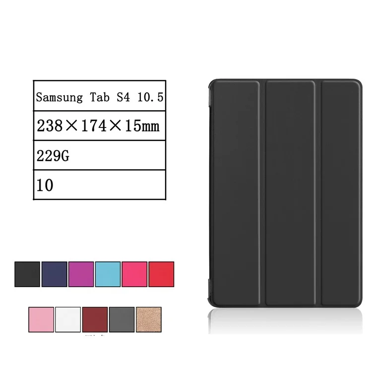 Tri-fold Stand PU Leather Smart Case for Samsung Galaxy Tab S4 10.5 T830/T835 - Black-Cellmalls