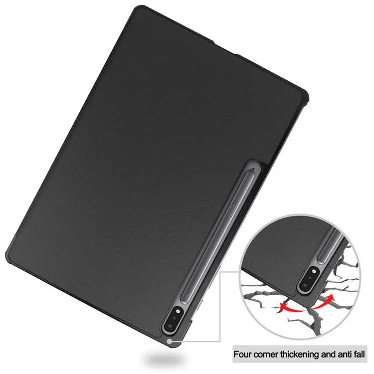Full Protection Stable Tri-fold Stand Stand Design Leather Case for Samsung Galaxy Tab S7 FE SM-T730/SM-T736 - Black-Cellmalls