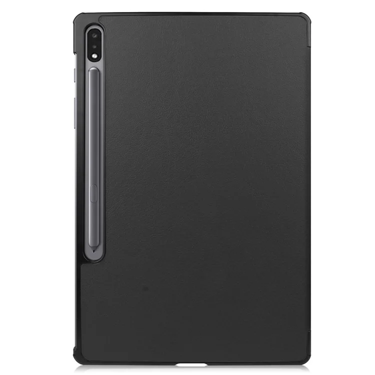 Full Protection Stable Tri-fold Stand Stand Design Leather Case for Samsung Galaxy Tab S7 FE SM-T730/SM-T736 - Black-Cellmalls