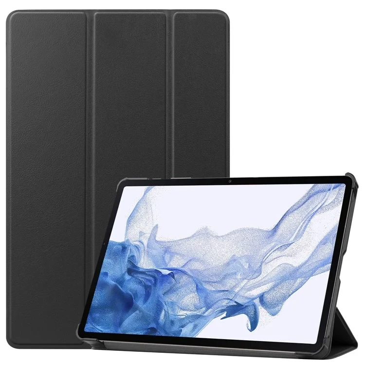 For Samsung Galaxy Tab S8 Auto Sleep/Wake PU Leather Trifold Stand Anti-scratch Protective Cover with Pencil Holder - Black-Cellmalls