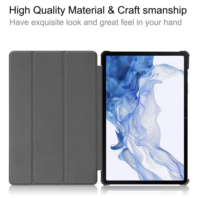 For Samsung Galaxy Tab S8 Auto Sleep/Wake PU Leather Trifold Stand Anti-scratch Protective Cover with Pencil Holder - Black-Cellmalls