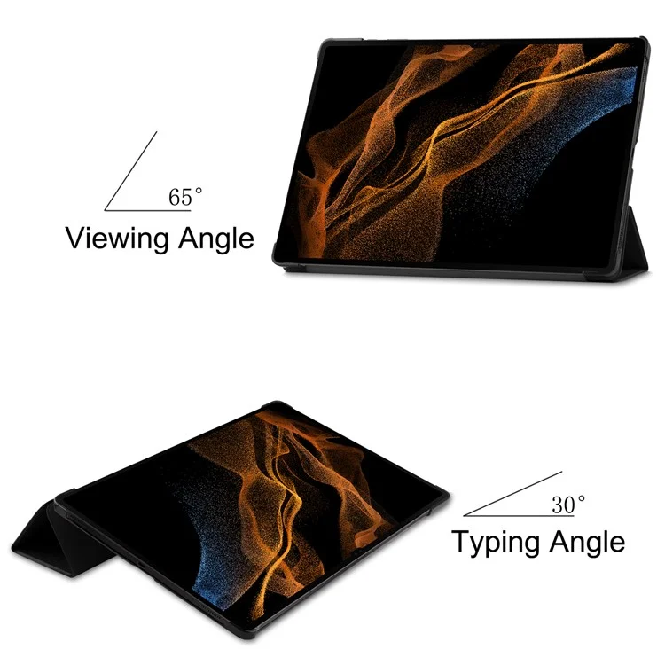 For Samsung Galaxy Tab S8 Ultra Tri-fold Stand Tablet Case Auto Wake / Sleep Leather Tablet Cover - Black-Cellmalls