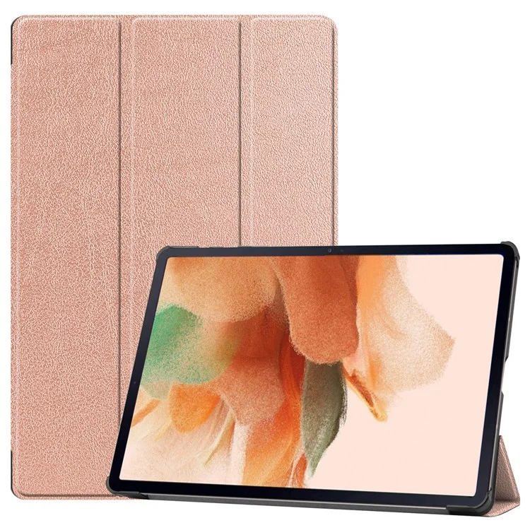 Full Protection Stable Tri-fold Stand Stand Design Leather Case for Samsung Galaxy Tab S7 FE SM-T730/SM-T736 - Rose Gold-Cellmalls