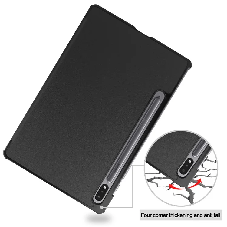 Ultra Slim Tri-fold Stand PU Leather Hard Shell Folio Tablet Case for Samsung Galaxy Tab S7 T870 / S8 - Black-Cellmalls