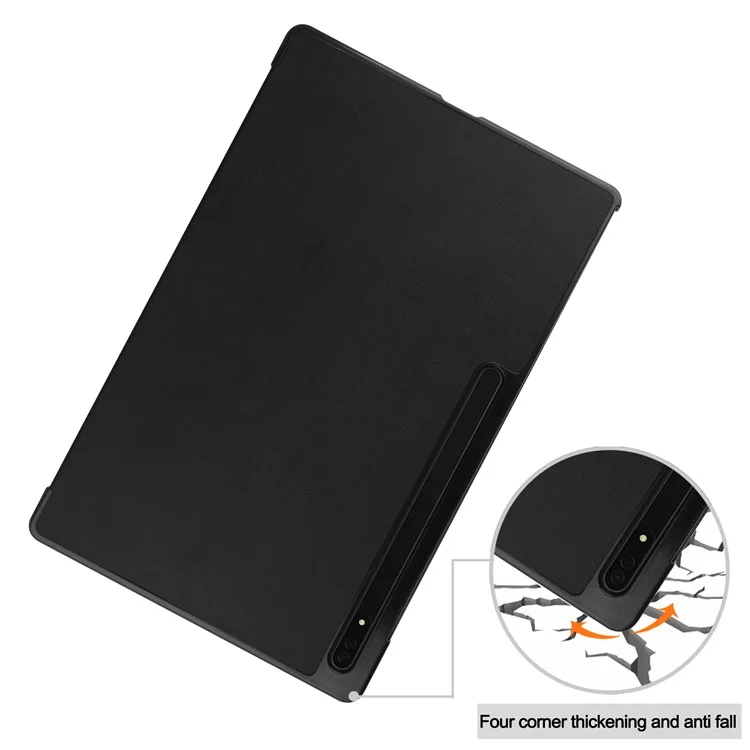 For Samsung Galaxy Tab S8 Ultra Tri-fold Stand Tablet Case Auto Wake / Sleep Leather Tablet Cover - Black-Cellmalls