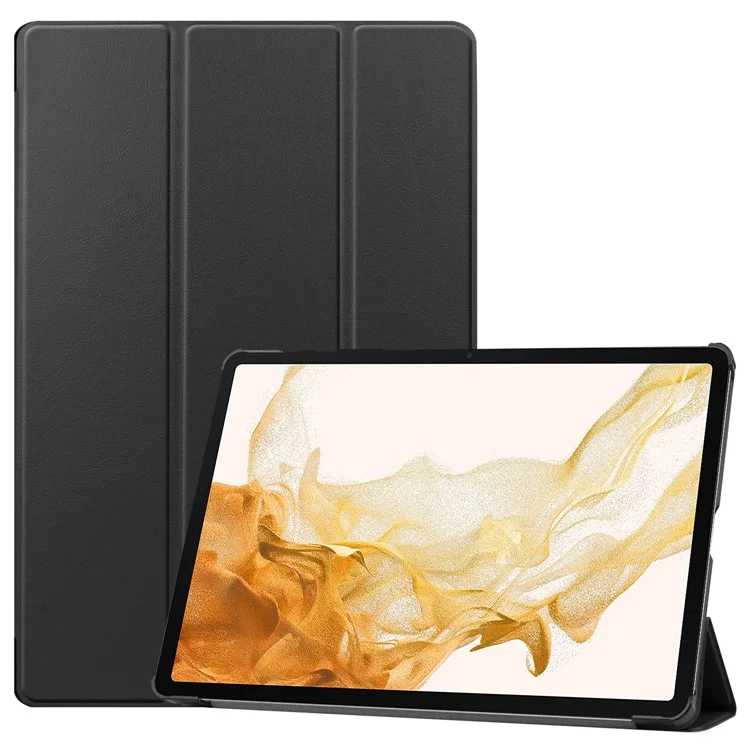 For Samsung Galaxy Tab S8+ PU Leather Trifold Stand Cover with Pencil Holder and Auto Sleep/Wake, Pencil Charging Supported - Black-Cellmalls