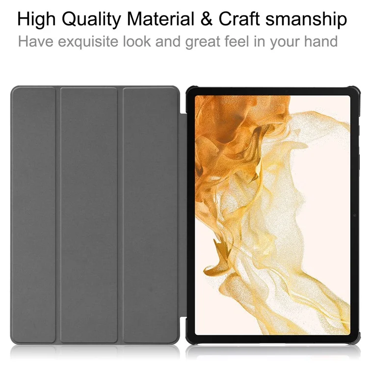 For Samsung Galaxy Tab S8+ PU Leather Trifold Stand Cover with Pencil Holder and Auto Sleep/Wake, Pencil Charging Supported - Black-Cellmalls