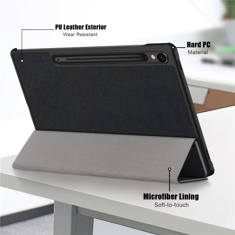For Samsung Galaxy Tab S9 11-Inch SM-X710, SM-X716B, SM-X718U PU Leather Trifold Stand Cover Auto Wake  /  Sleep Smart Tablet Case - Black-Cellmalls