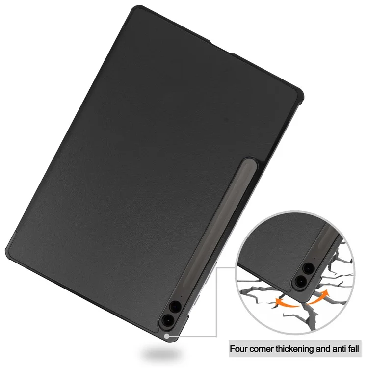 For Samsung Galaxy Tab S9 FE+ Leather Case Tablet Cover with Tri-fold Stand - Black-Cellmalls