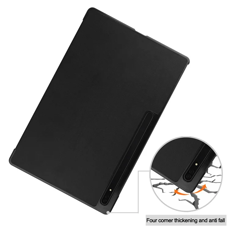 For Samsung Galaxy Tab S9 Ultra Tablet Case PU Leather Tri-fold Stand Smart Cover - Black-Cellmalls