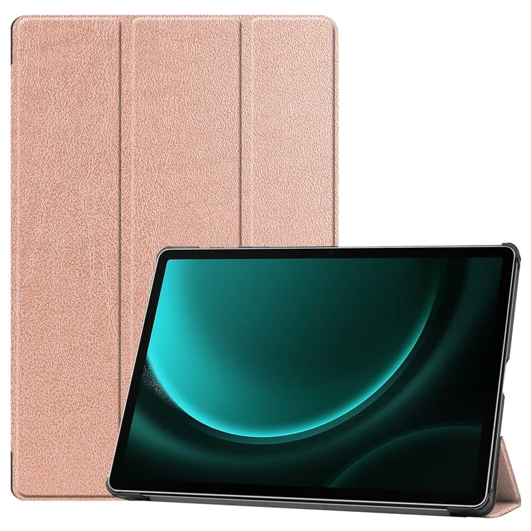 For Samsung Galaxy Tab S9 FE+ Leather Case Tablet Cover with Tri-fold Stand - Black-Cellmalls