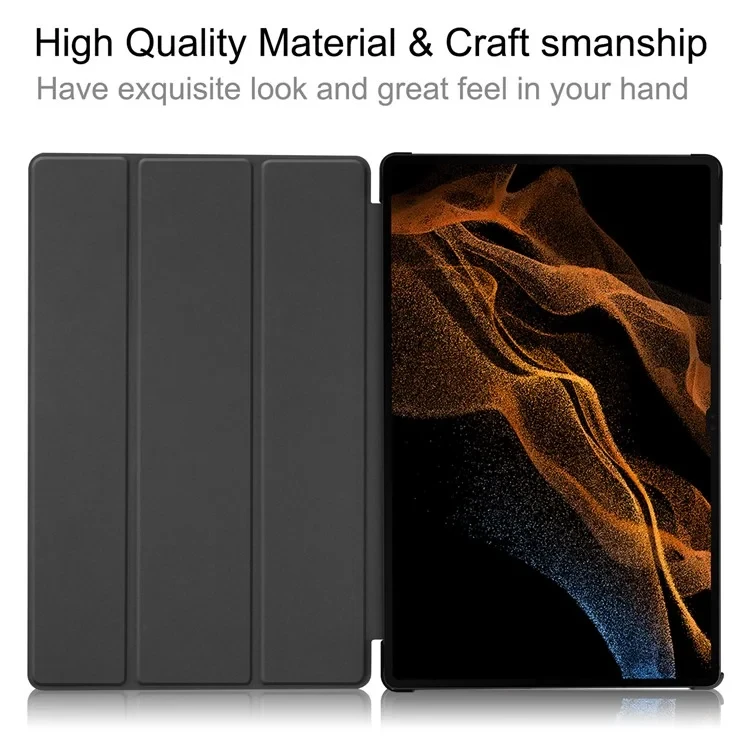 For Samsung Galaxy Tab S9 Ultra Tablet Case PU Leather Tri-fold Stand Smart Cover - Black-Cellmalls