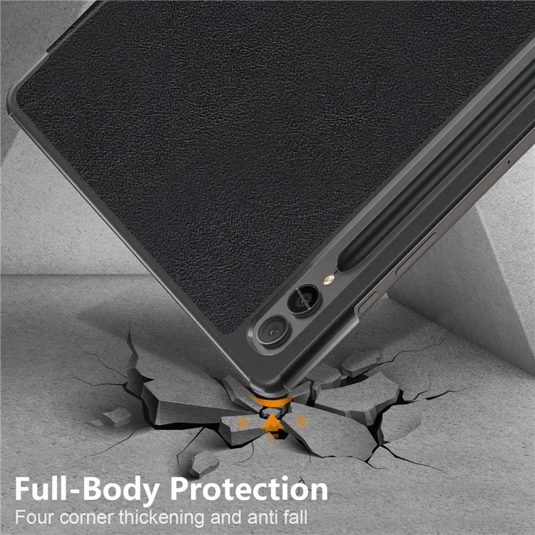 For Samsung Galaxy Tab S10+ Wi-Fi SM-X820 SM-X826B / Tab S9+ / S9 FE+ PU Leather Trifold Stand Cover Smart Tablet Case - Black-Cellmalls