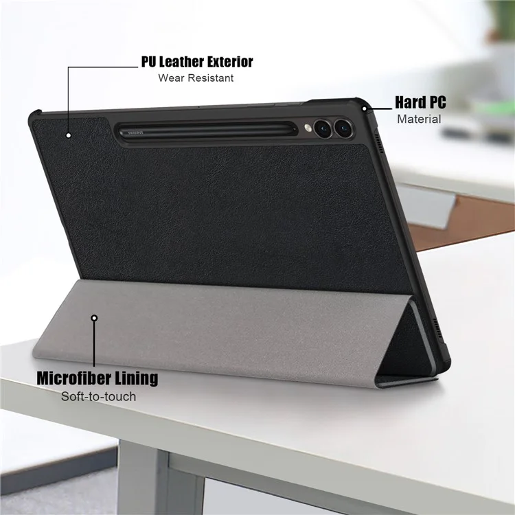 For Samsung Galaxy Tab S10+ Wi-Fi SM-X820 SM-X826B / Tab S9+ / S9 FE+ PU Leather Trifold Stand Cover Smart Tablet Case - Black-Cellmalls