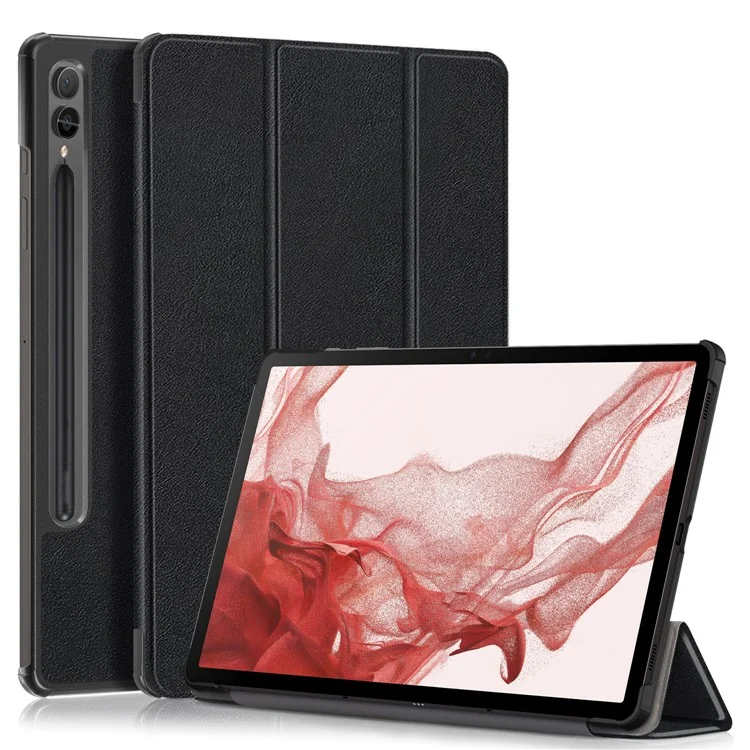 For Samsung Galaxy Tab S10+ Wi-Fi SM-X820 SM-X826B / Tab S9+ / S9 FE+ PU Leather Trifold Stand Cover Smart Tablet Case - Black-Cellmalls