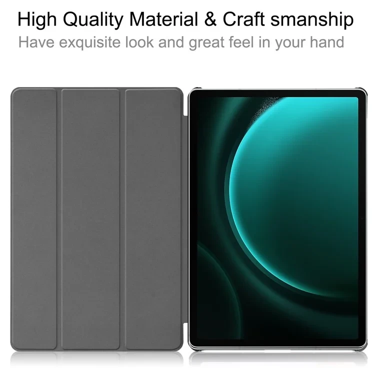 For Samsung Galaxy Tab S9 FE+ Leather Case Tablet Cover with Tri-fold Stand - Black-Cellmalls