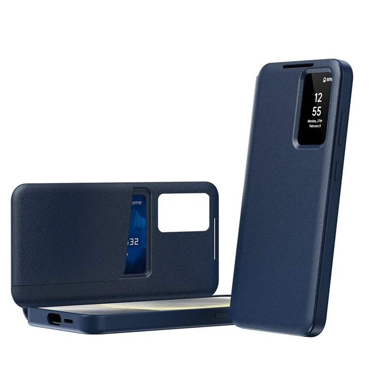 For Samsung Galaxy S24 Ultra Leather Phone Case with View Window Card Slot - Sapphire-Cellmalls