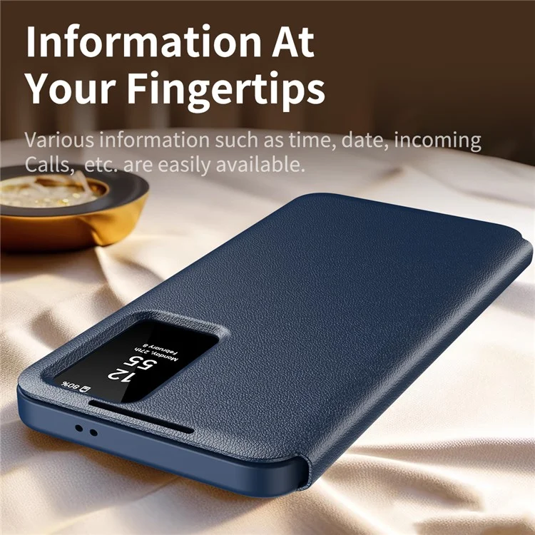 For Samsung Galaxy S24 Ultra Leather Phone Case with View Window Card Slot - Sapphire-Cellmalls