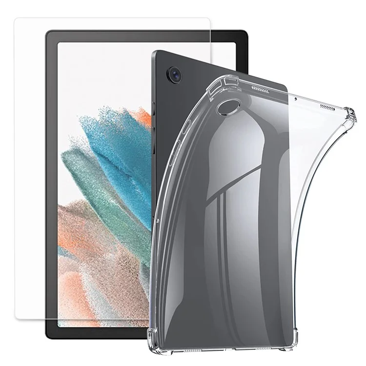 For Samsung Galaxy Tab A8 10.5 (2021) / A8 10.5 (2022) Flexible Clear TPU Reinforced Corner Phone Case with Tempered Glass Screen Protector-Cellmalls