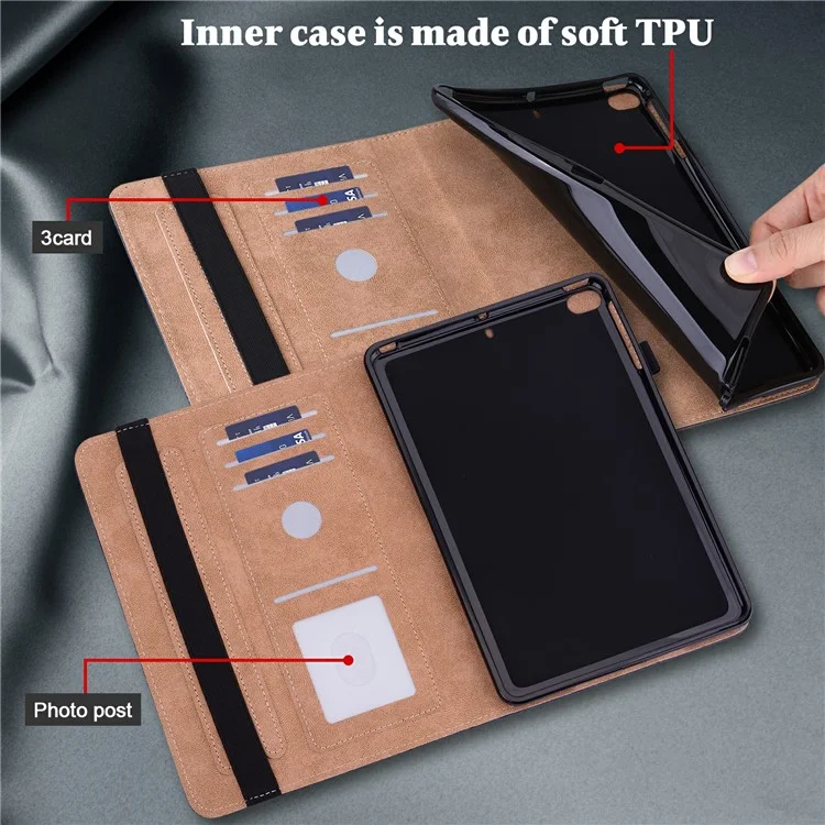 Shock-Absorbed Leather Tablet Stand Cover with Card Holder and Pen Strap for Samsung Galaxy Tab A 10.1 (2019) SM-T510 (Wi-Fi) - Black-Cellmalls