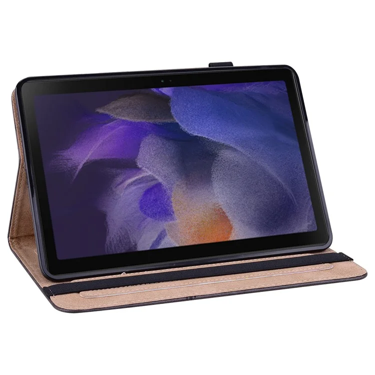 For Samsung Galaxy Tab A8 10.5 (2021) PU Leather Case Multi-Angle Viewing Folio Stand Cover with Card Slots and Elastic Band - Black-Cellmalls