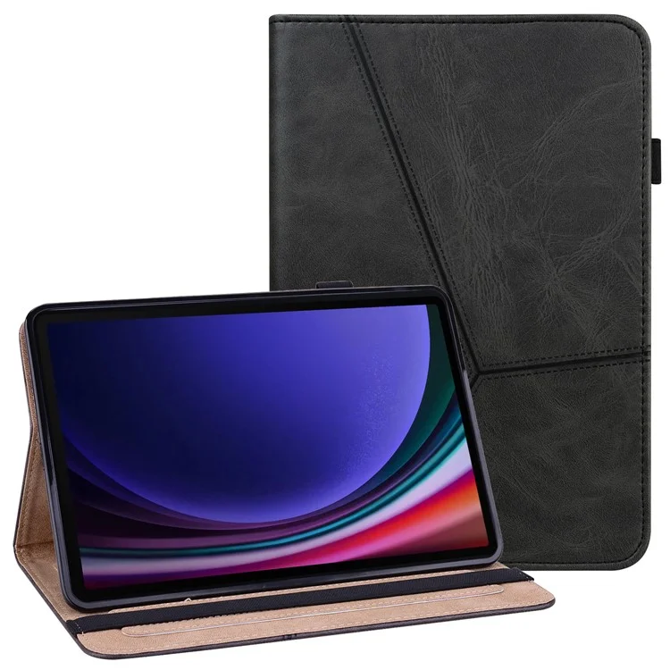 For Samsung Galaxy Tab S10+ / S9+ / S9 FE+ PU Leather Tablet Case Line Imprinted Stand Cover with Card Slots - Black-Cellmalls