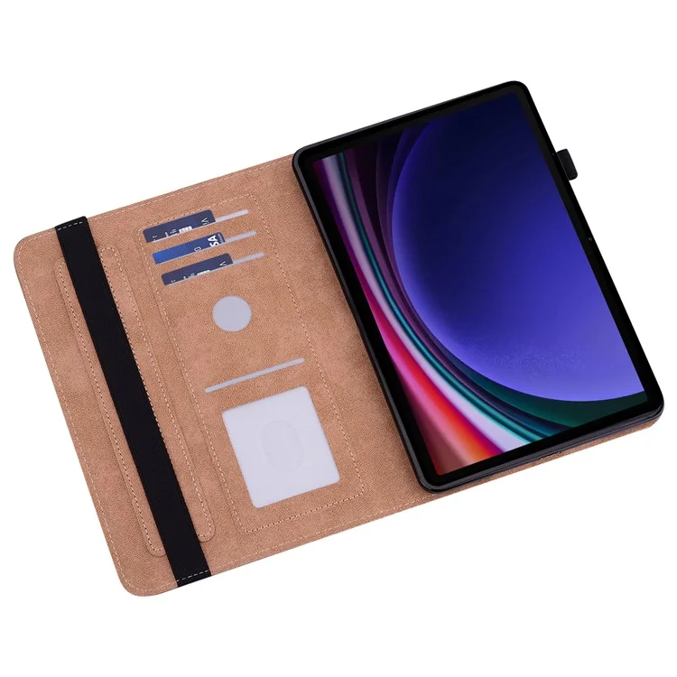 For Samsung Galaxy Tab S10+ / S9+ / S9 FE+ PU Leather Tablet Case Line Imprinted Stand Cover with Card Slots - Black-Cellmalls