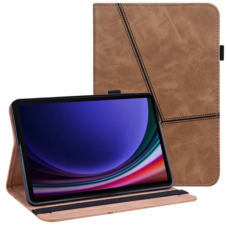 For Samsung Galaxy Tab S10+ / S9+ / S9 FE+ PU Leather Tablet Case Line Imprinted Stand Cover with Card Slots - Black-Cellmalls