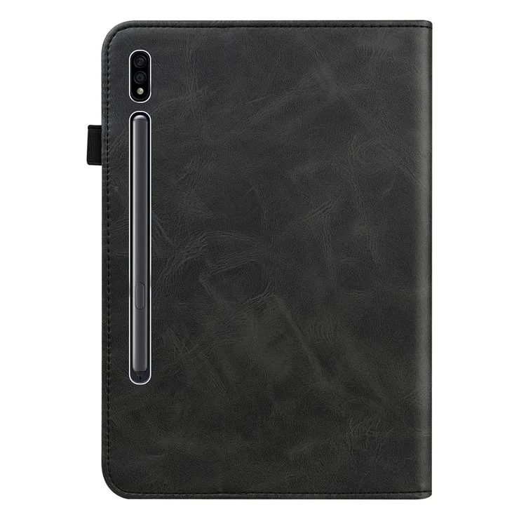 For Samsung Galaxy Tab S10+ / S9+ / S9 FE+ PU Leather Tablet Case Line Imprinted Stand Cover with Card Slots - Black-Cellmalls