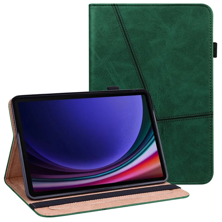 For Samsung Galaxy Tab S10+ / S9+ / S9 FE+ PU Leather Tablet Case Line Imprinted Stand Cover with Card Slots - Black-Cellmalls