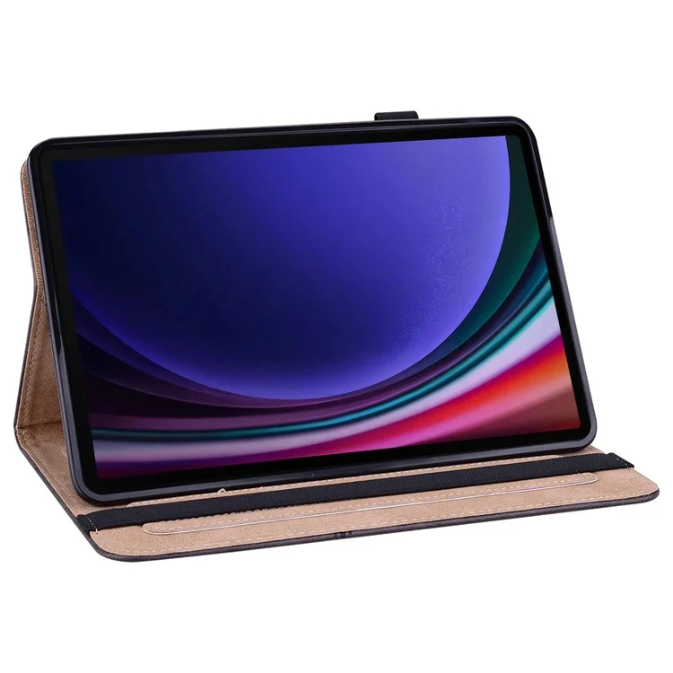 For Samsung Galaxy Tab S10+ / S9+ / S9 FE+ PU Leather Tablet Case Line Imprinted Stand Cover with Card Slots - Black-Cellmalls