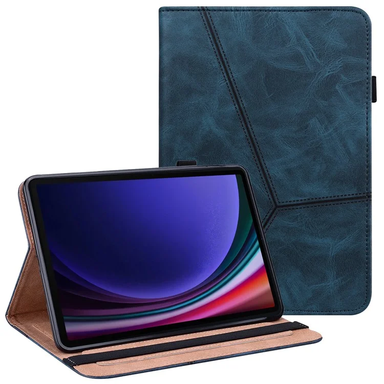 For Samsung Galaxy Tab S10+ / S9+ / S9 FE+ PU Leather Tablet Case Line Imprinted Stand Cover with Card Slots - Black-Cellmalls
