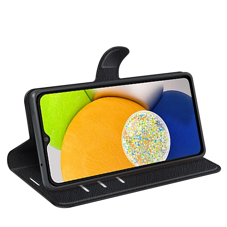 For Samsung Galaxy A03 (164.2 x 75.9 x 9.1mm) Litchi Texture Soft Inner TPU Case + PU Leather Cover with Wallet Stand - Black-Cellmalls