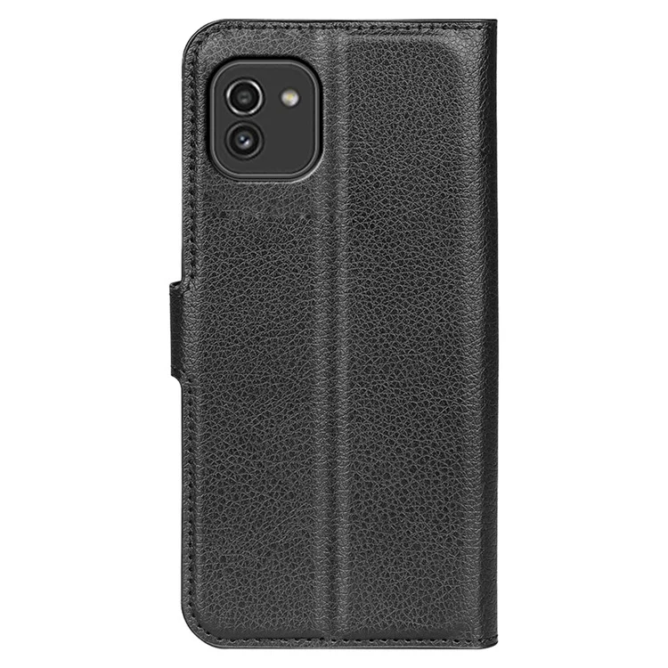 For Samsung Galaxy A03 (164.2 x 75.9 x 9.1mm) Litchi Texture Soft Inner TPU Case + PU Leather Cover with Wallet Stand - Black-Cellmalls