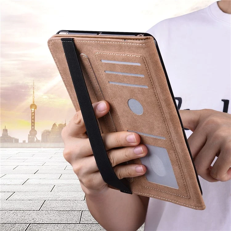 For Samsung Galaxy Tab A9+ Case PU Leather Line Imprinted Tablet Cover with Card Slots - Black-Cellmalls