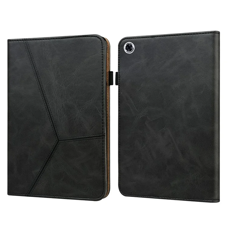 For Samsung Galaxy Tab A9+ Case PU Leather Line Imprinted Tablet Cover with Card Slots - Black-Cellmalls