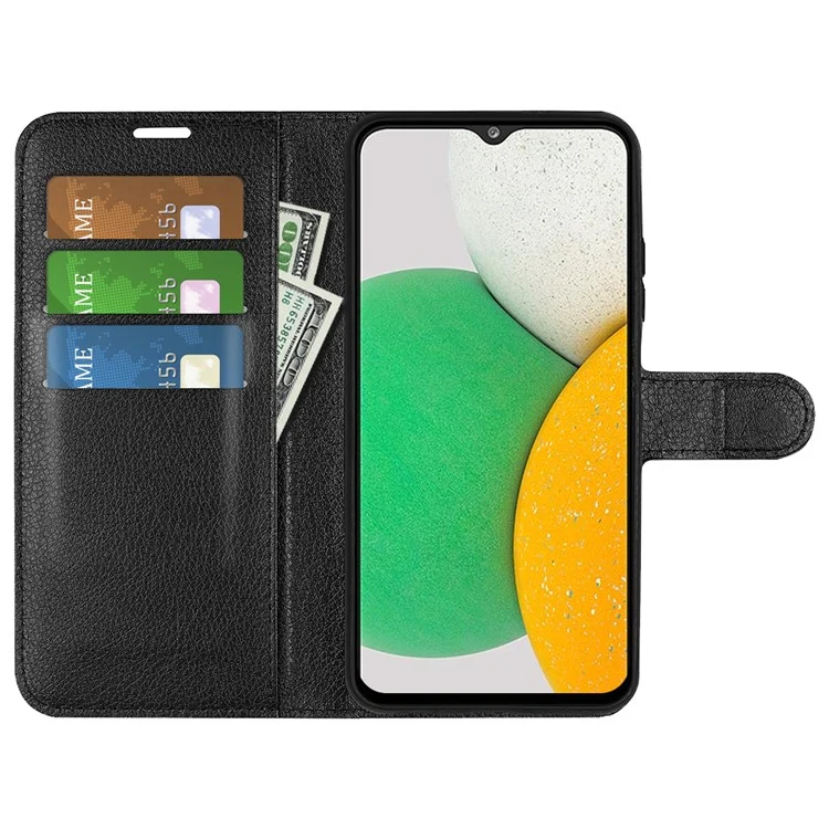 Scratch-resistant PU Leather Coated TPU Mobile Phone Case Litchi Texture Stand Wallet Flip Protective Phone Cover for Samsung Galaxy A03 Core - Black-Cellmalls