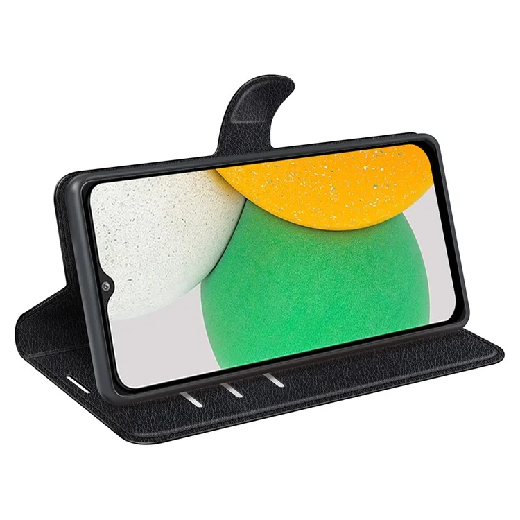 Scratch-resistant PU Leather Coated TPU Mobile Phone Case Litchi Texture Stand Wallet Flip Protective Phone Cover for Samsung Galaxy A03 Core - Black-Cellmalls