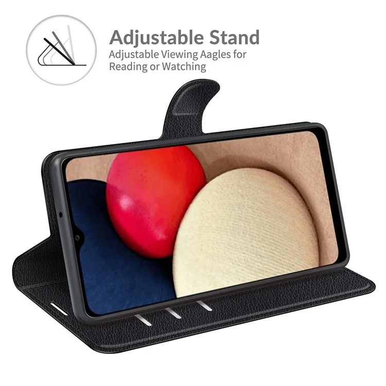 Folio Flip Book Style Protective Litchi Skin Texture Full Body Non-Slip Phone Case for Samsung Galaxy A03s (166.5 x 75.98 x 9.14mm)- Black-Cellmalls