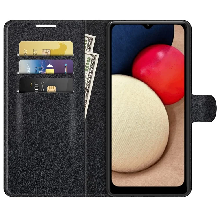 Folio Flip Book Style Protective Litchi Skin Texture Full Body Non-Slip Phone Case for Samsung Galaxy A03s (166.5 x 75.98 x 9.14mm)- Black-Cellmalls