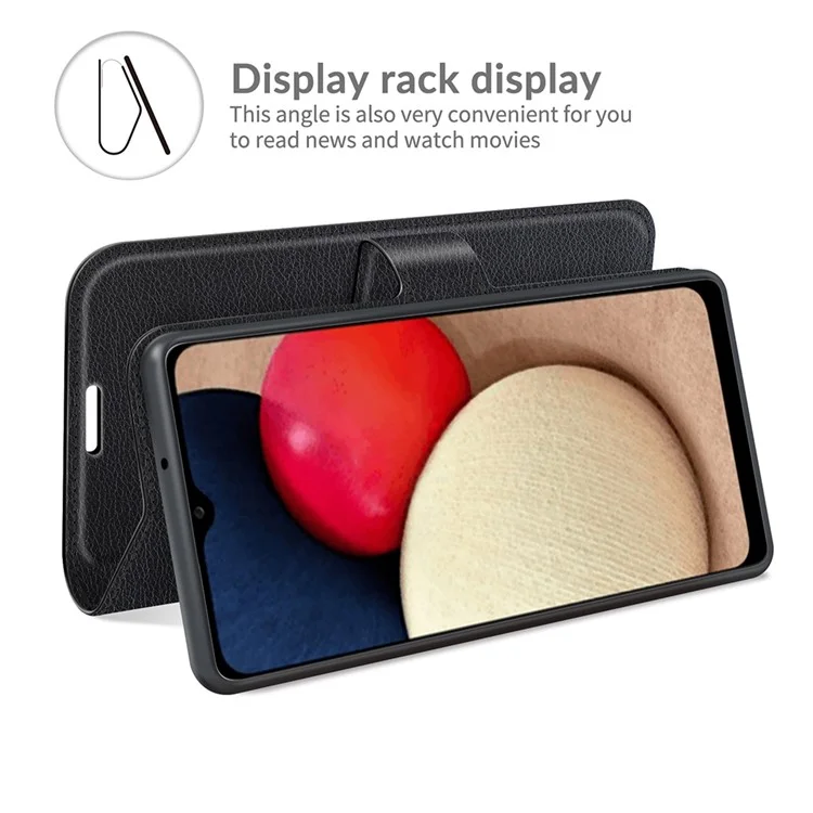 Folio Flip Book Style Protective Litchi Skin Texture Full Body Non-Slip Phone Case for Samsung Galaxy A03s (166.5 x 75.98 x 9.14mm)- Black-Cellmalls