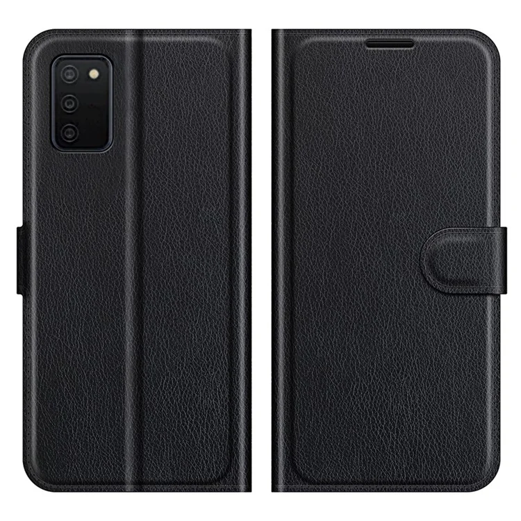 Folio Flip Book Style Protective Litchi Skin Texture Full Body Non-Slip Phone Case for Samsung Galaxy A03s (166.5 x 75.98 x 9.14mm)- Black-Cellmalls