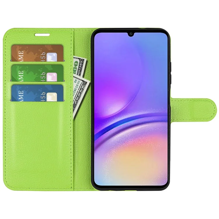 For Samsung Galaxy A05 4G Case Litchi Texture Folding Stand Leather Phone Shell - Green-Cellmalls