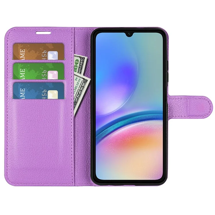 For Samsung Galaxy A05s 4G Case Litchi Texture Stand Leather Wallet Phone Shell - Purple-Cellmalls