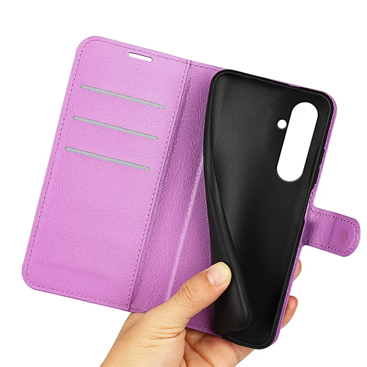 For Samsung Galaxy A05s 4G Case Litchi Texture Stand Leather Wallet Phone Shell - Purple-Cellmalls