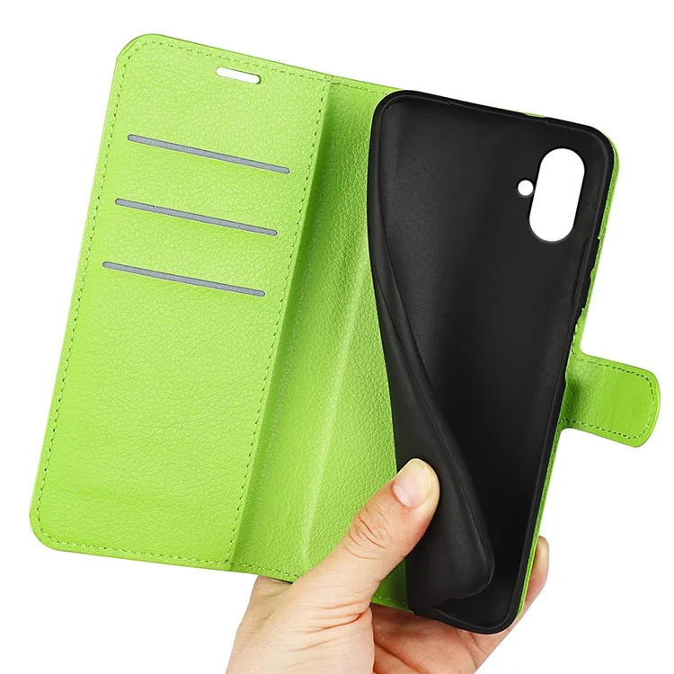 For Samsung Galaxy A05 4G Case Litchi Texture Folding Stand Leather Phone Shell - Green-Cellmalls