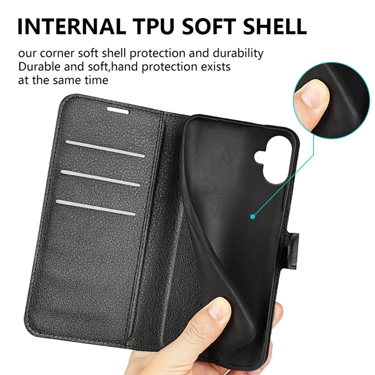For Samsung Galaxy A06 4G Case Litchi Texture Shockproof Leather Wallet Phone Cover - Black-Cellmalls