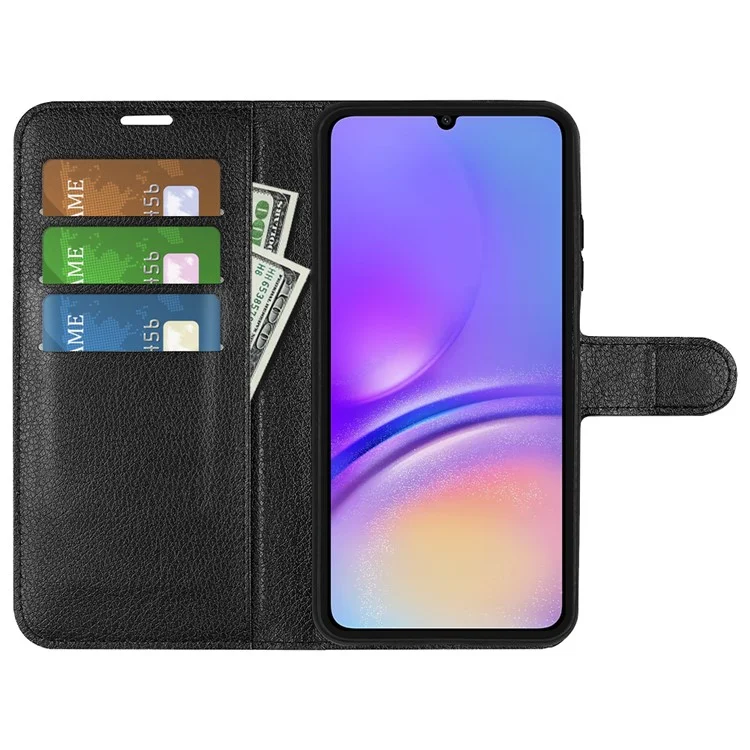For Samsung Galaxy A06 4G Case Litchi Texture Shockproof Leather Wallet Phone Cover - Black-Cellmalls