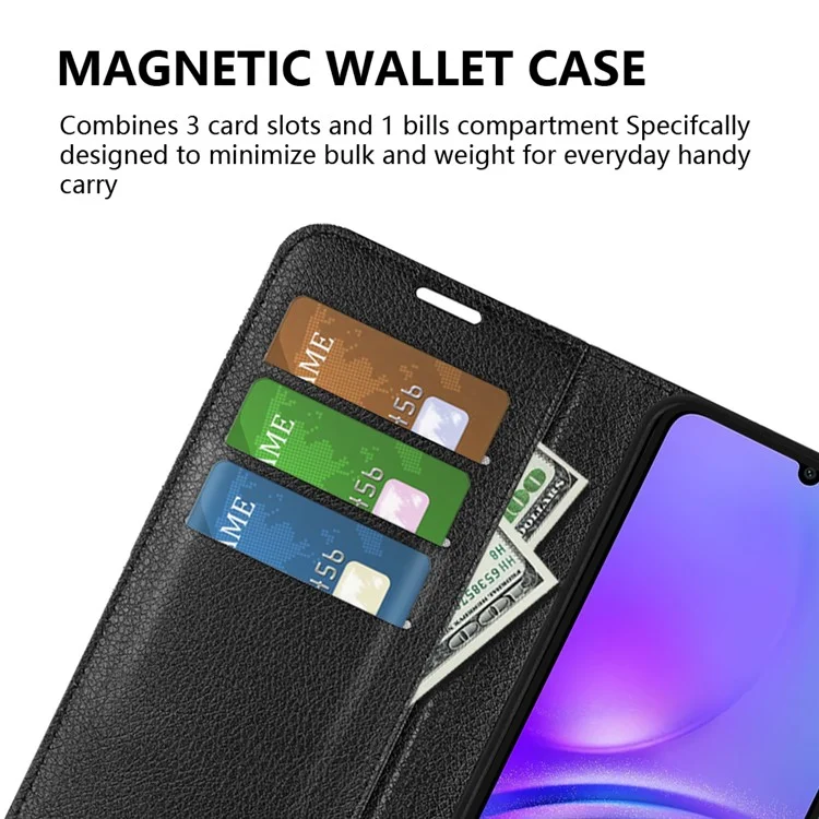 For Samsung Galaxy A06 4G Case Litchi Texture Shockproof Leather Wallet Phone Cover - Black-Cellmalls